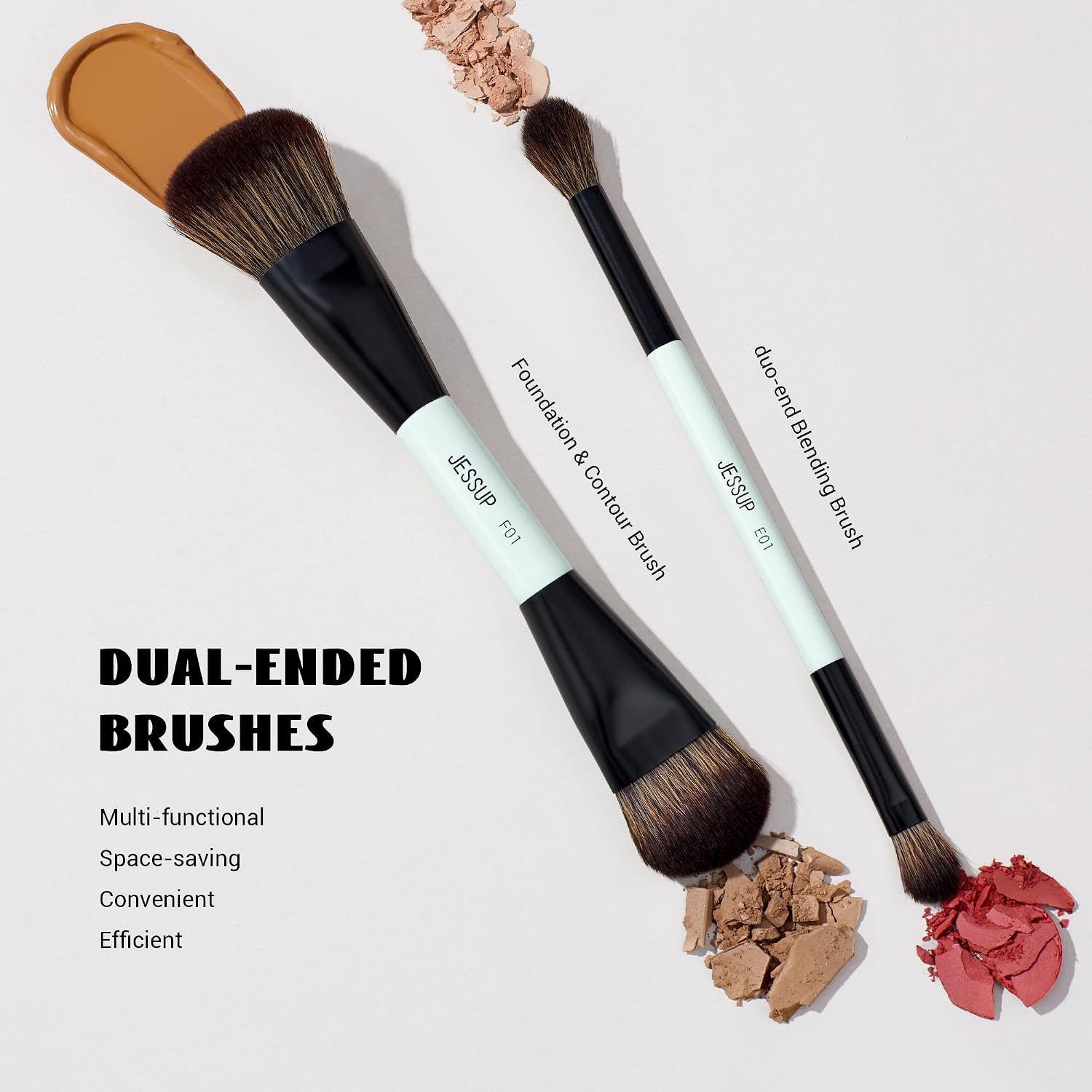 Detalle de Jessup Pinselset Make Up Set (2-tlg.) mit Duo-End-Pinseln für Foundation, Kontur & Lidschatten