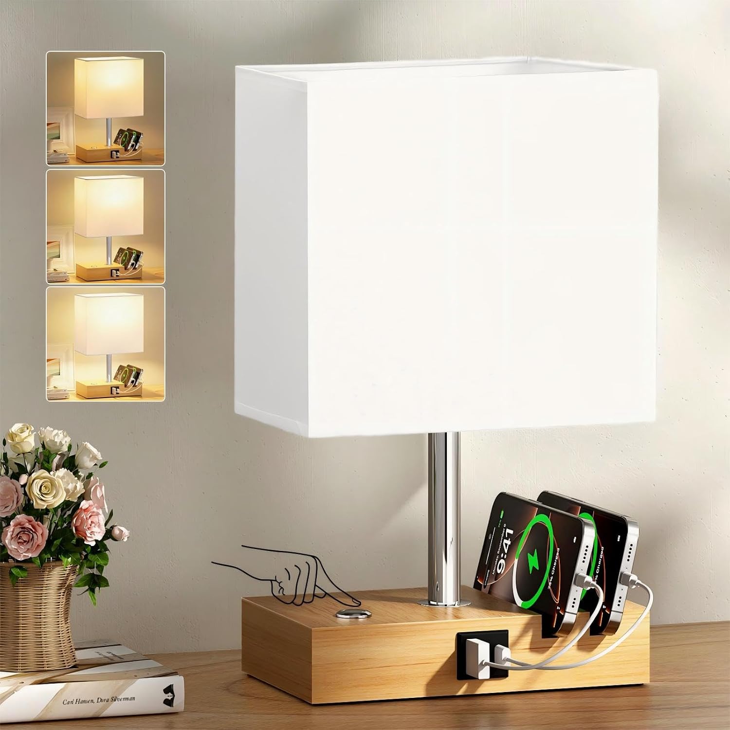 Detalle de PreeOtti White Table Lamp with USB