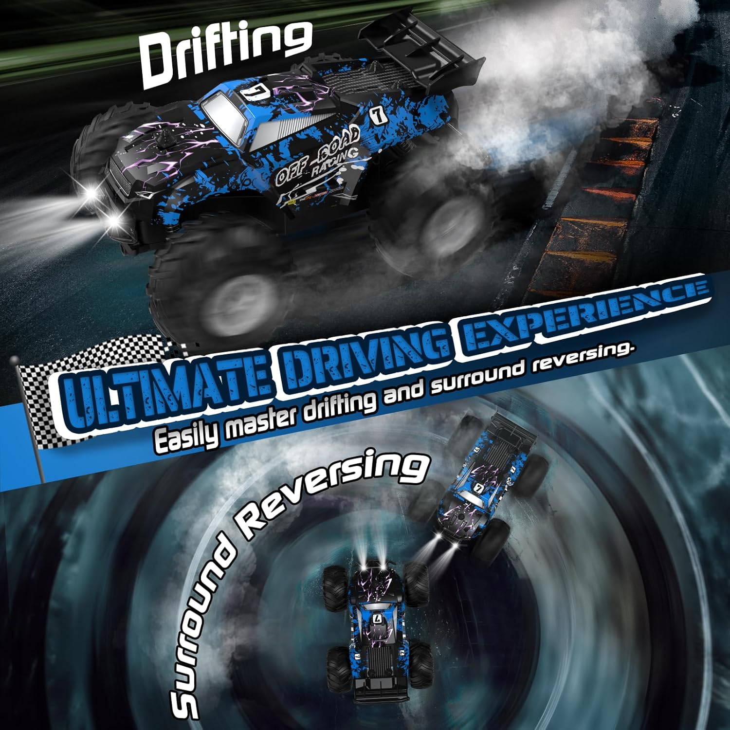 Thumbnail 2 de Hielse Remote Control Car (All-Terrain RC Truck) 1:20, 2.4GHz, LED, 10KM/H, Rechargeable (RTR) for Kids