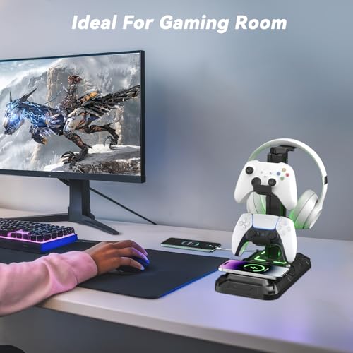 Thumbnail 6 de KDD LED: Soporte para Auriculares Gaming con Carga Inalámbrica, Mando PS5 y Cascos – 2 USB, USB-C y 9 Modos de Luz