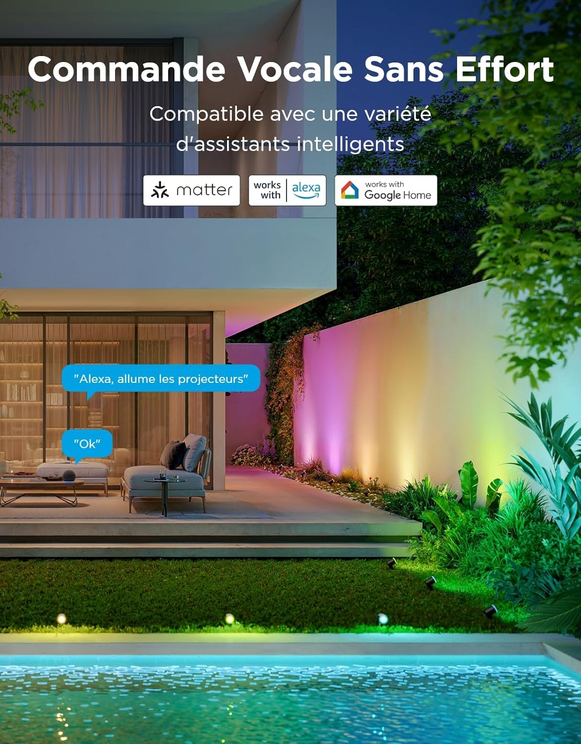 Thumbnail 5 de Govee Spots d'extérieur 2 — Projecteurs RGBWIC IP67, 2 paquets, 69 modes et contrôle Matter/Alexa/Google