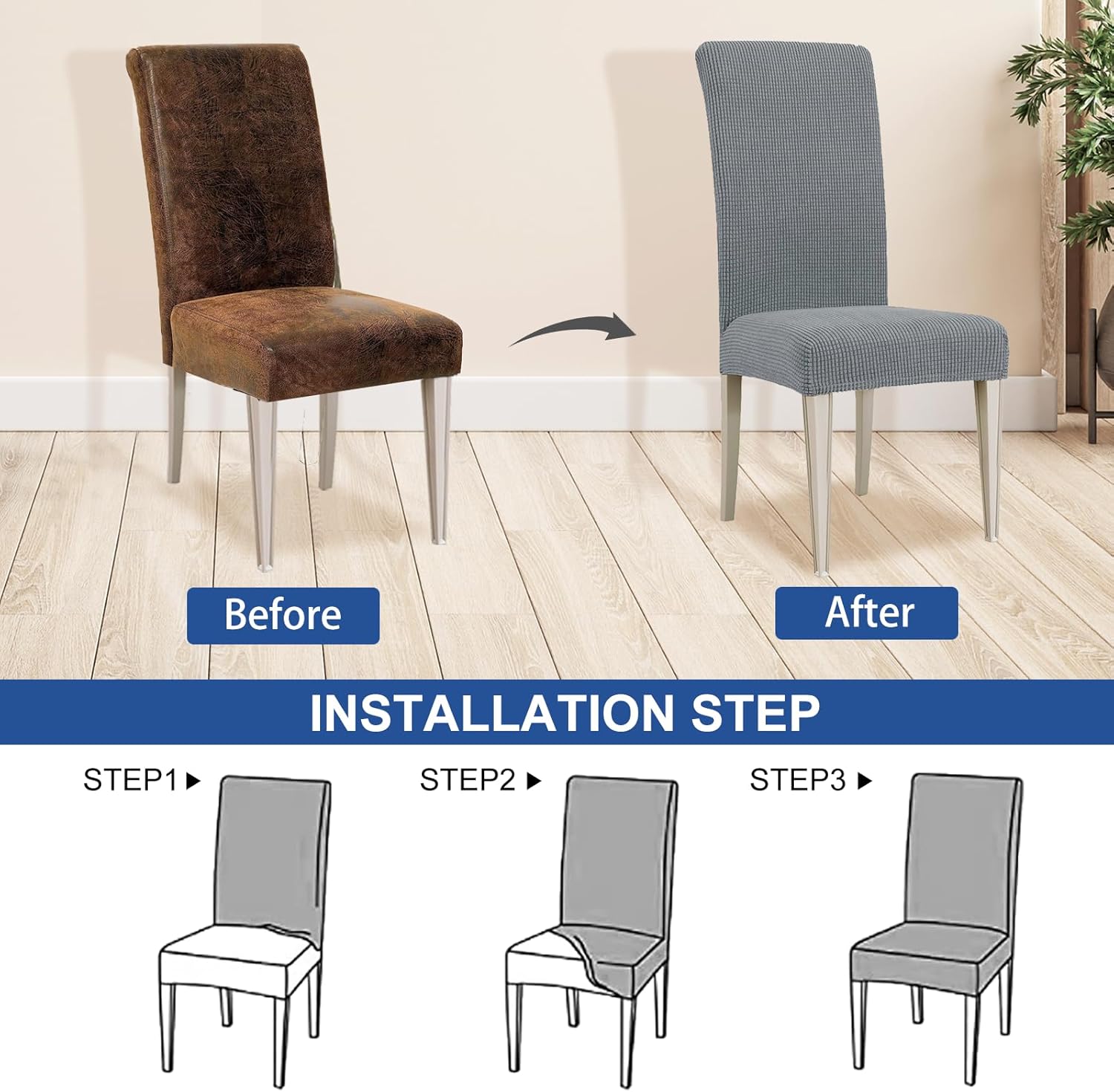 Detalle 1 de Ystyle Housse de chaise 6 pièces grise