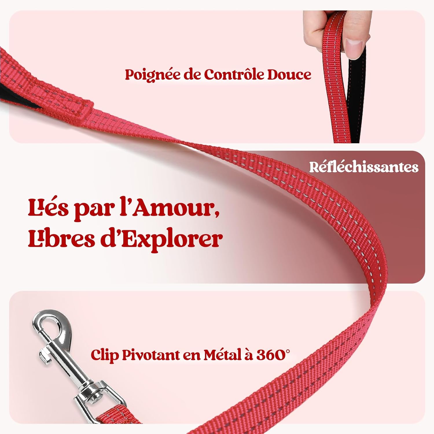 Thumbnail 6 de Harnais Chien Petite Taille avec Laisse Réfléchissant de rabbitgoo – Rouge S