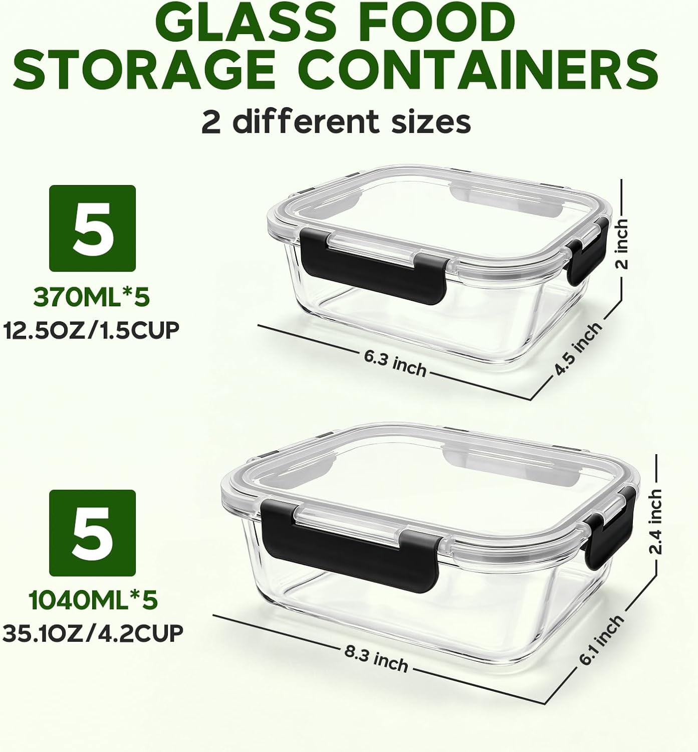 Detalle 2 de MEETOZ 10 Pack Glass Meal Prep Containers 🍽