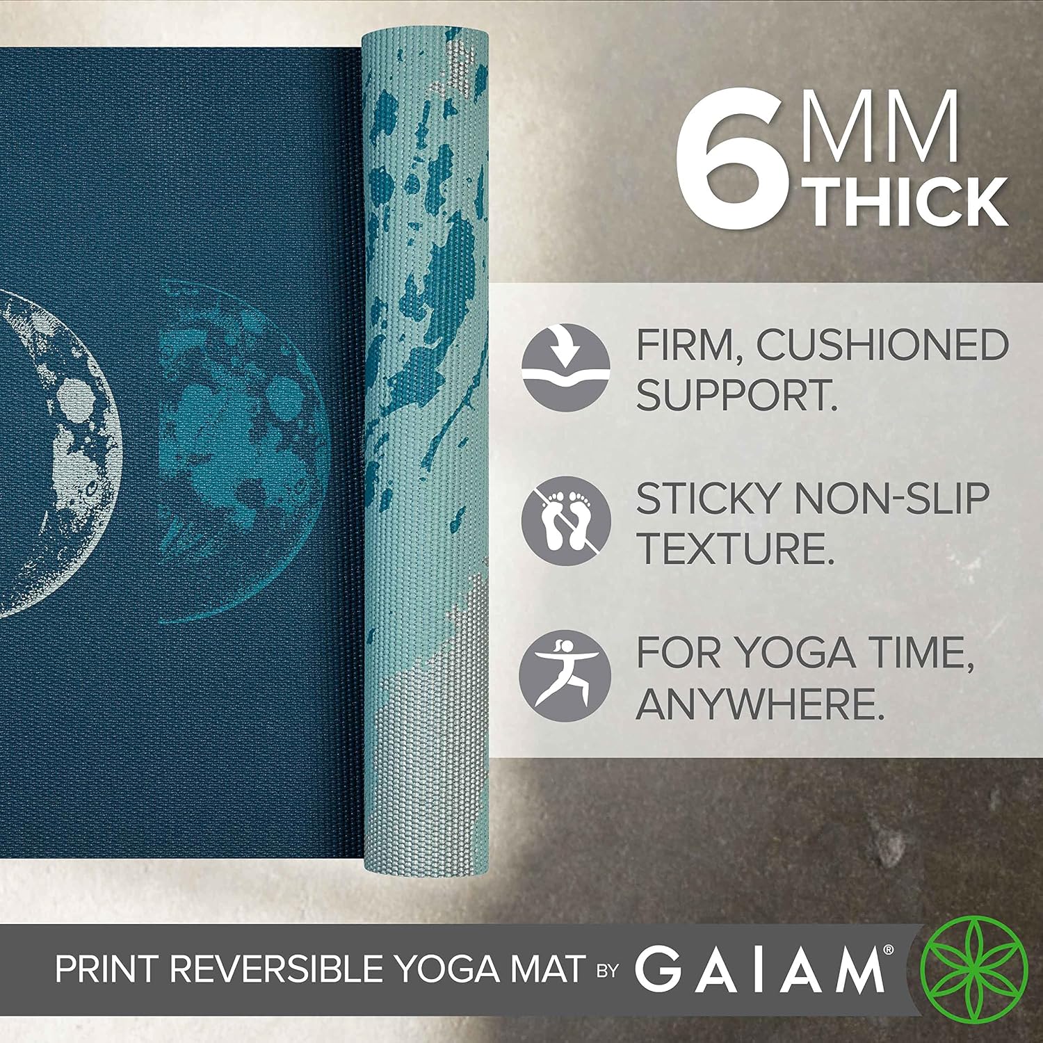 Detalle de Gaiam Yoga Mat 68" x 24" 6mm Reversible Exercise Mat ๐งโ