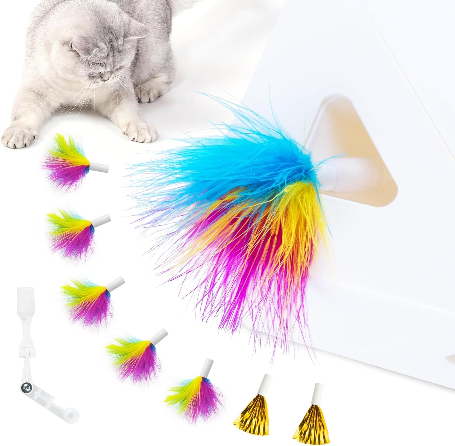 Detalle de Migipaws Upgrade Rainbow Feather Replacement for MigiBox Cat Toy (6 Rainbow Feathers + 2 Free Mylar Refills)