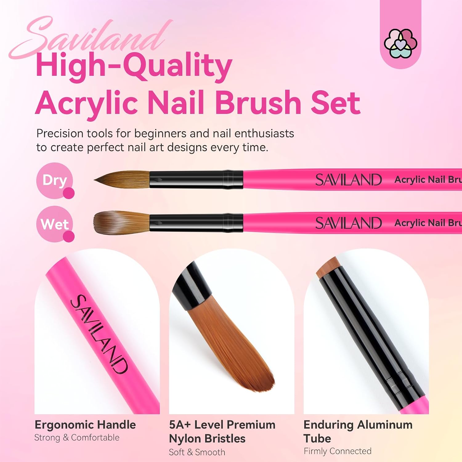 Detalle 2 de SAVILAND Acrylic Nail Brush Set, Sizes 8/10/14