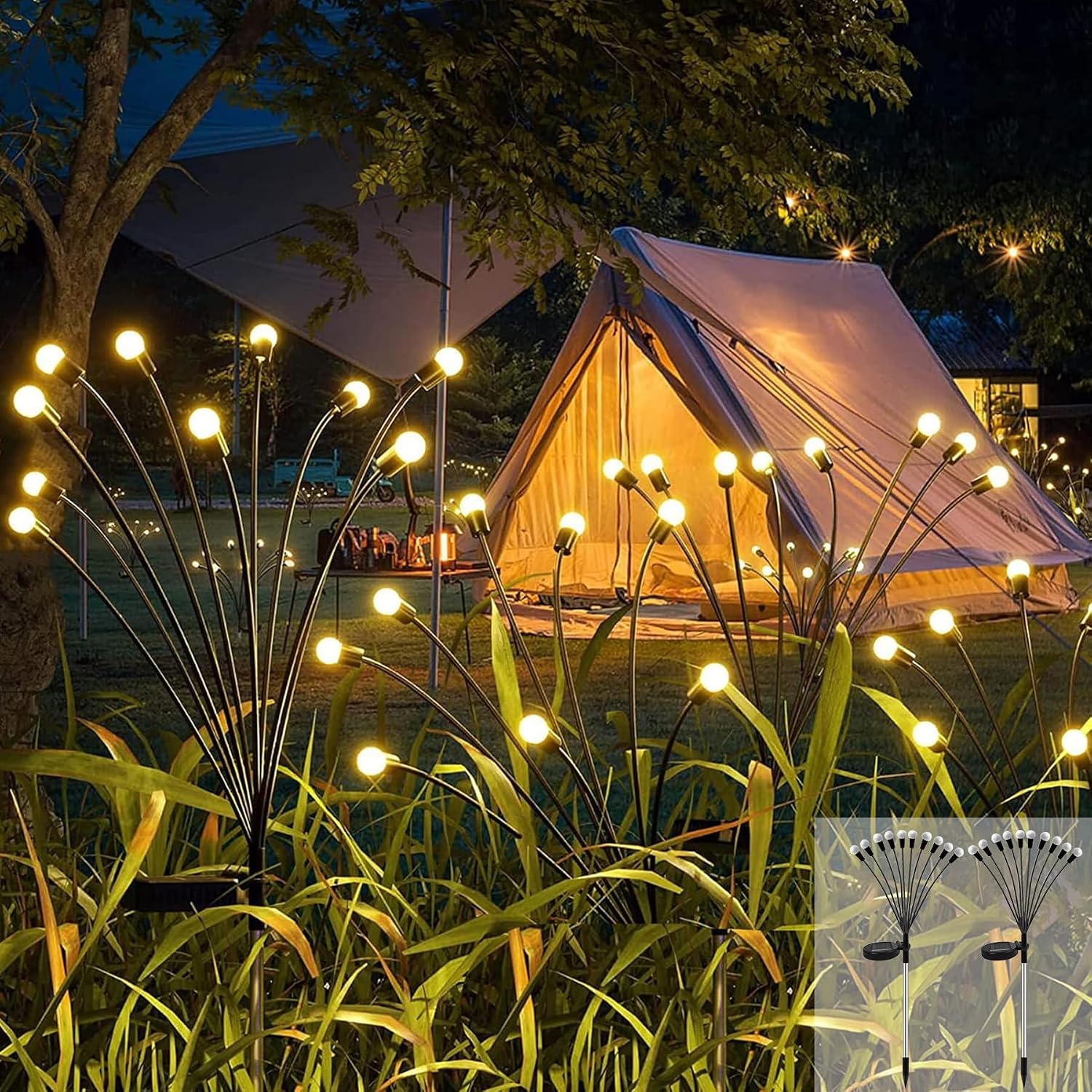 Detalle de Cnulenzt Solar-Lichterkette Outdoor „Glühwürmchen“ (2er-Set, Warmweiß, IP65)