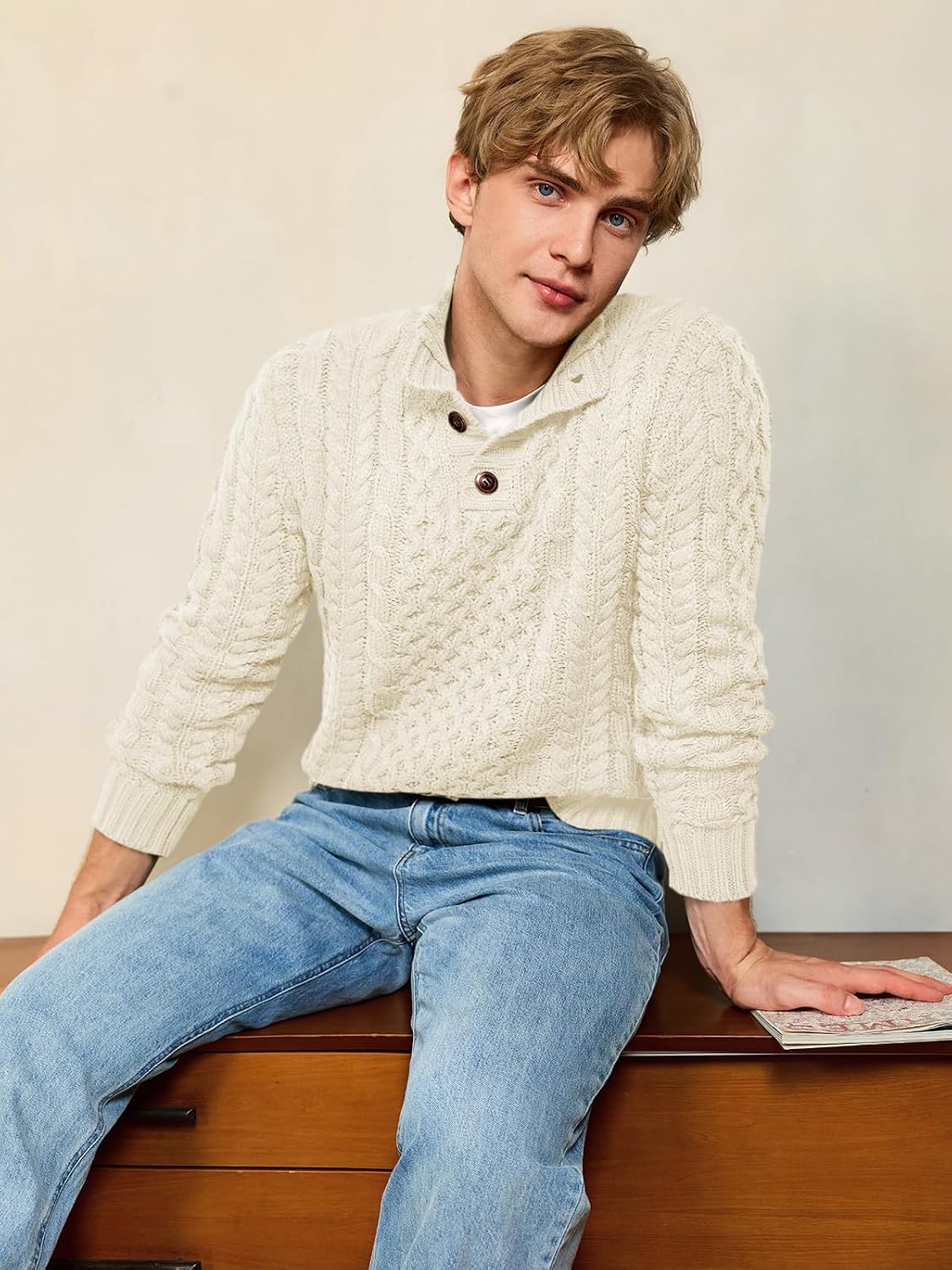 Thumbnail 4 de Bbalizko Stand Collar Cable Knit Pullover Sweater