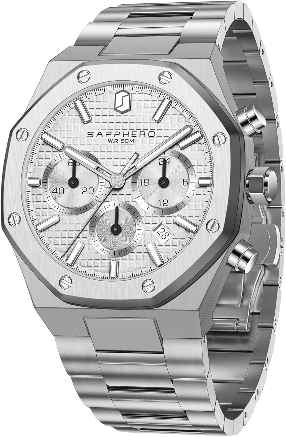Detalle de SAPPHERO Orologi Uomo ottagonale 10ATM impermeabile al quarzo in acciaio inox