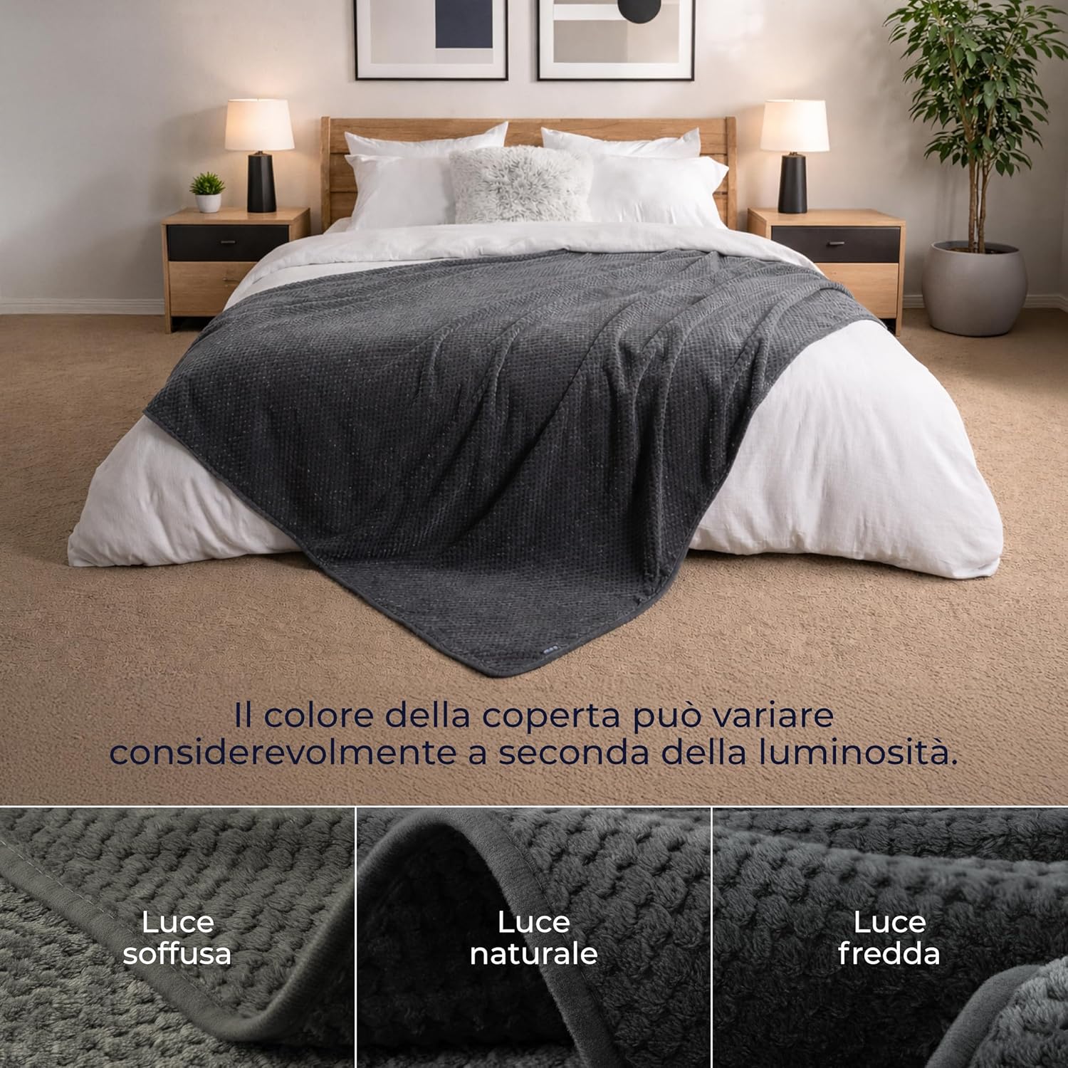 Thumbnail 3 de Dreamzie Coperta Impermeabile 218x274 cm (Cerata letto matrimoniale) reversibile e lavabile in lavatrice, grigio scuro