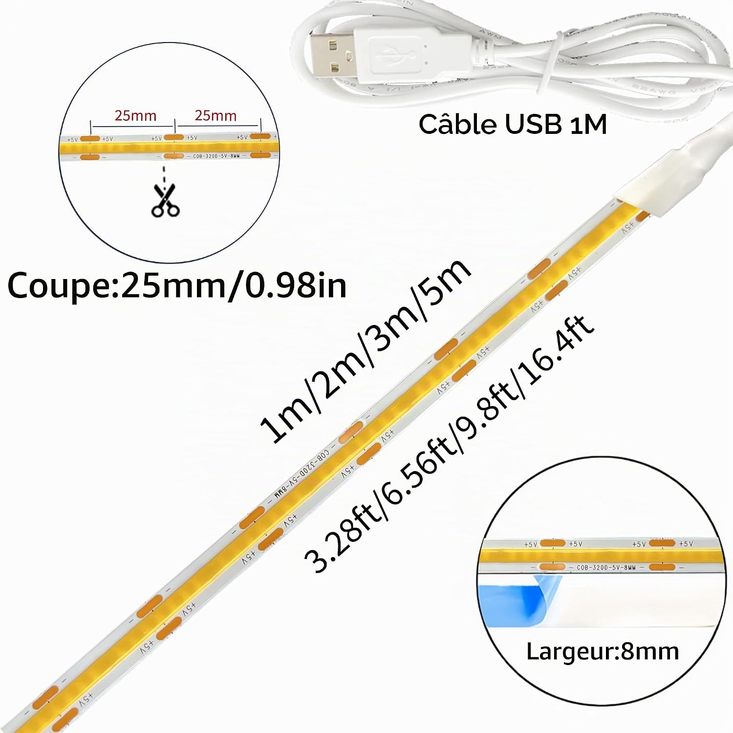 Thumbnail 5 de Clearhill 5VCOBUSB-5-Red COB-ledstrip, 5 m, rood, 320 leds/m, IP20