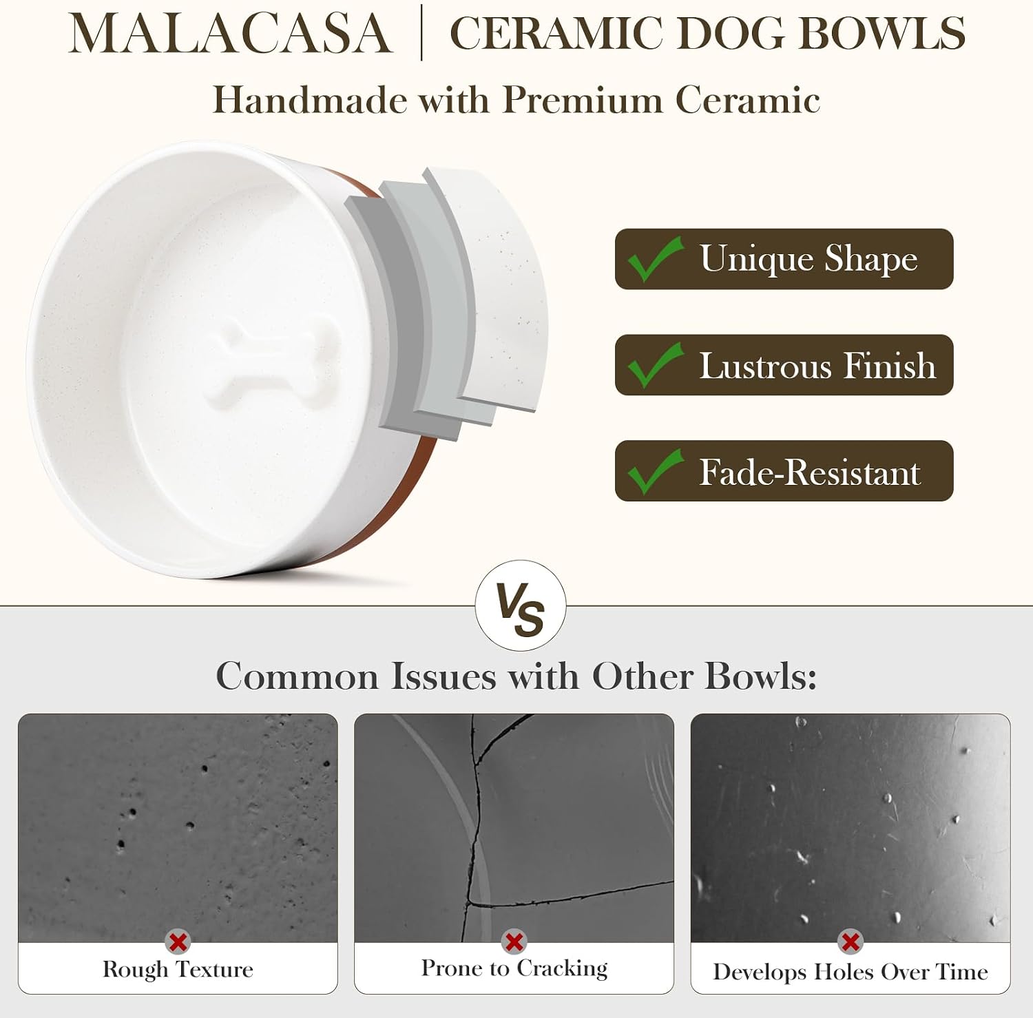 Thumbnail 5 de MALACASA 1.5-Cup Ceramic Dog Bowls with Wood Stand — Small Size, Dual Food & Water Bowls for Cats & Small Dogs