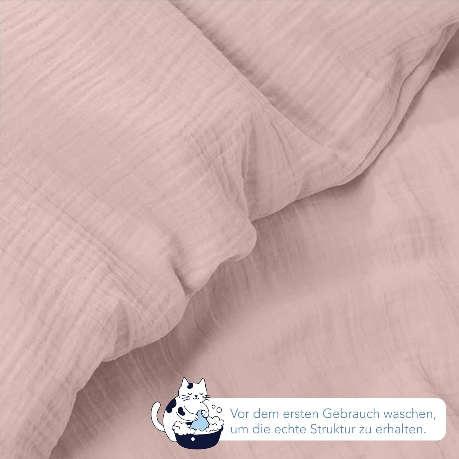 Detalle de Dreamzie Baby Bettwäsche Musselin 80x80 cm + Kissenbezug 35x40 cm – 100% Baumwolle, OEKO-TEX, Rosa