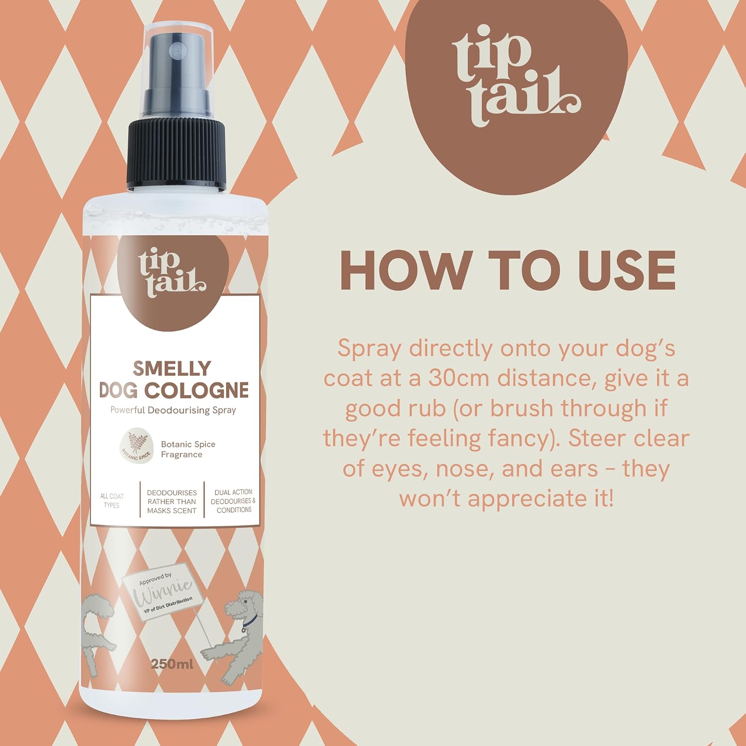 Detalle de Tip Tail Smelly Dog Cologne Spray – Deodoris es and Conditions Fur (250ml)