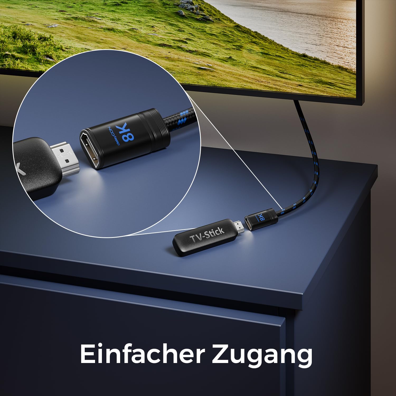 Thumbnail 1 de deleyCON 2m 8K HDMI 2.1 Verlängerungskabel – zuverlässige Kabelverlängerung für TV, Monitor und Konsolen