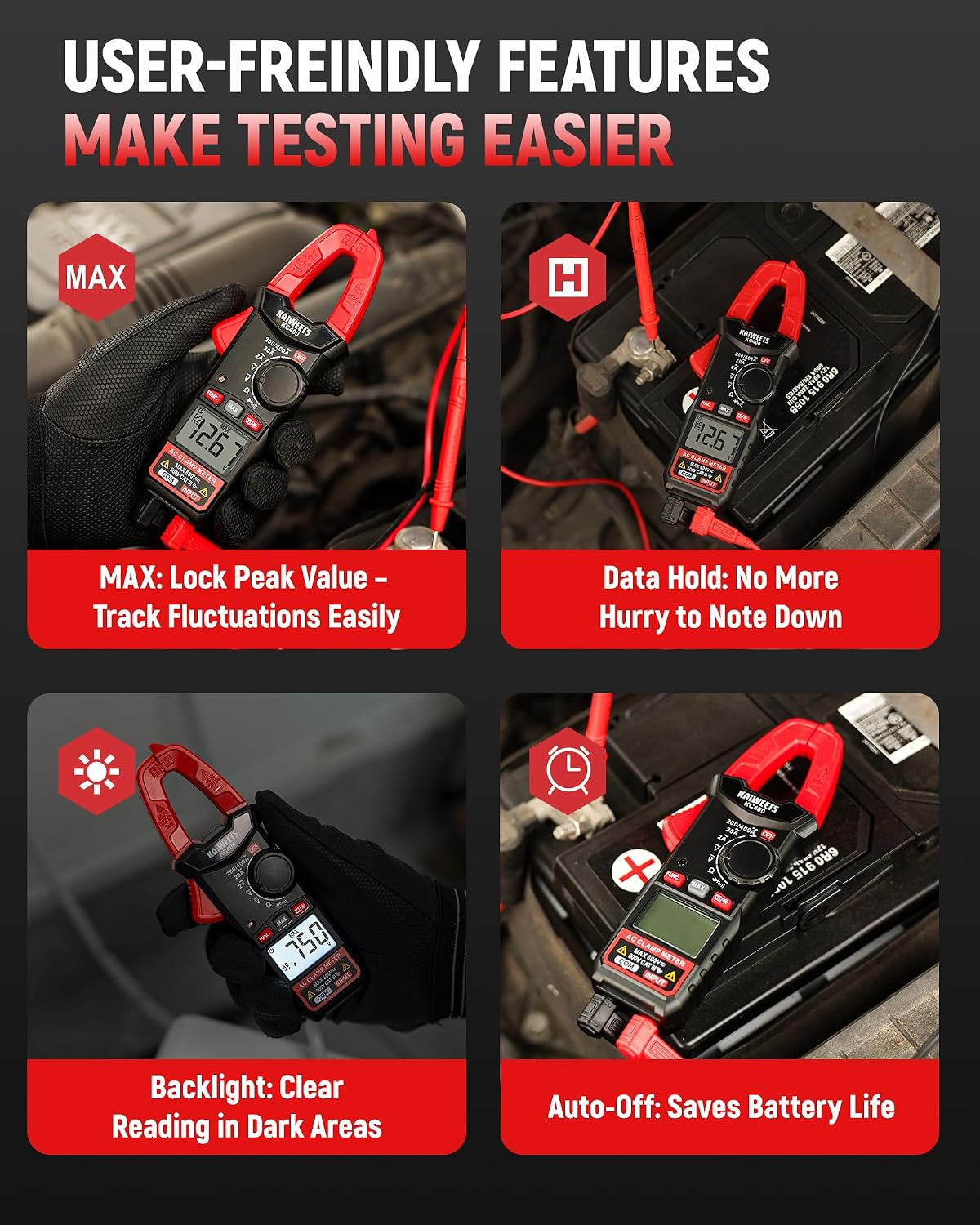 Thumbnail 5 de KAIWEETS KC400 Clamp Meter: 5-in-1 Digital Clamp with 400A, 600V, 2000 Counts