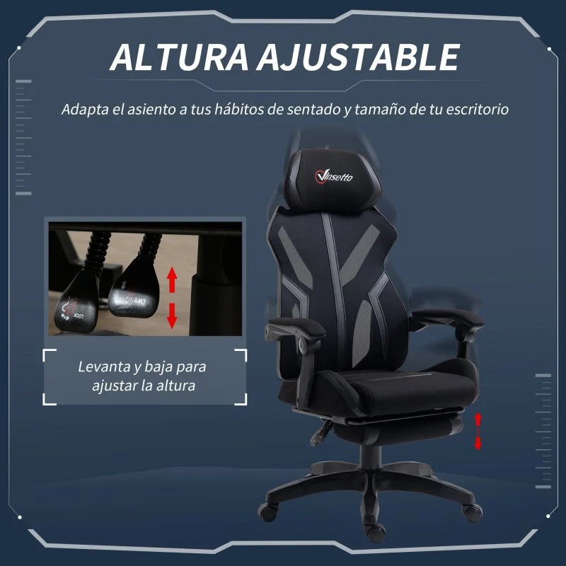 Detalle de Vinsetto Silla Gaming con Altura Ajustable Negra: ergonómica, práctica y compacta