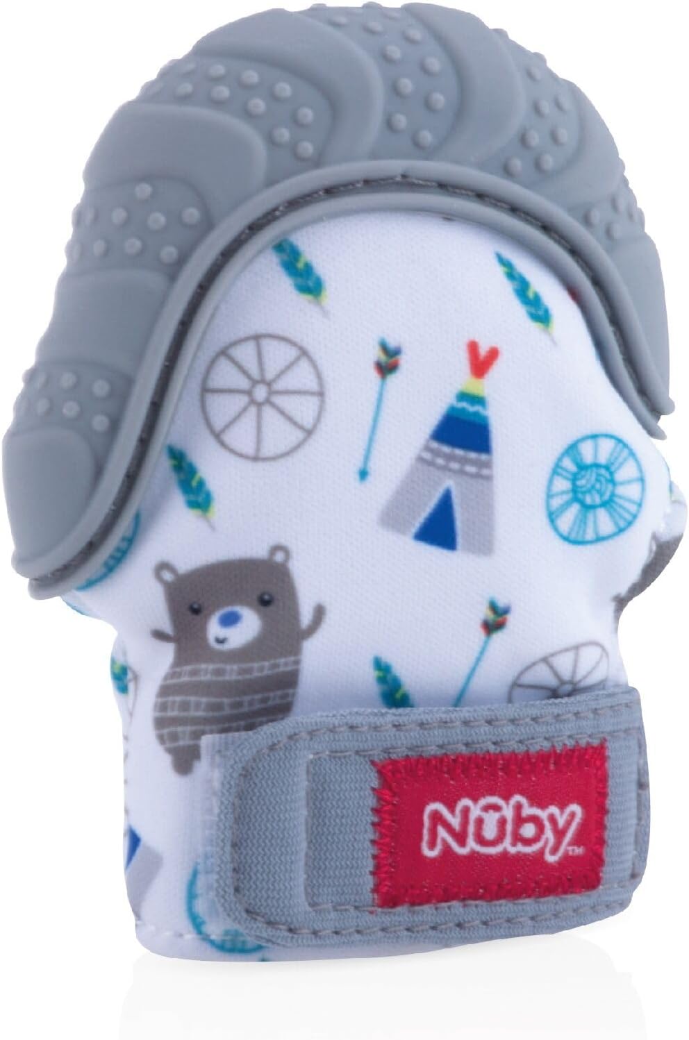Detalle de Nuby Guanto da dentizione Soothing grigio con borsa igienica da viaggio