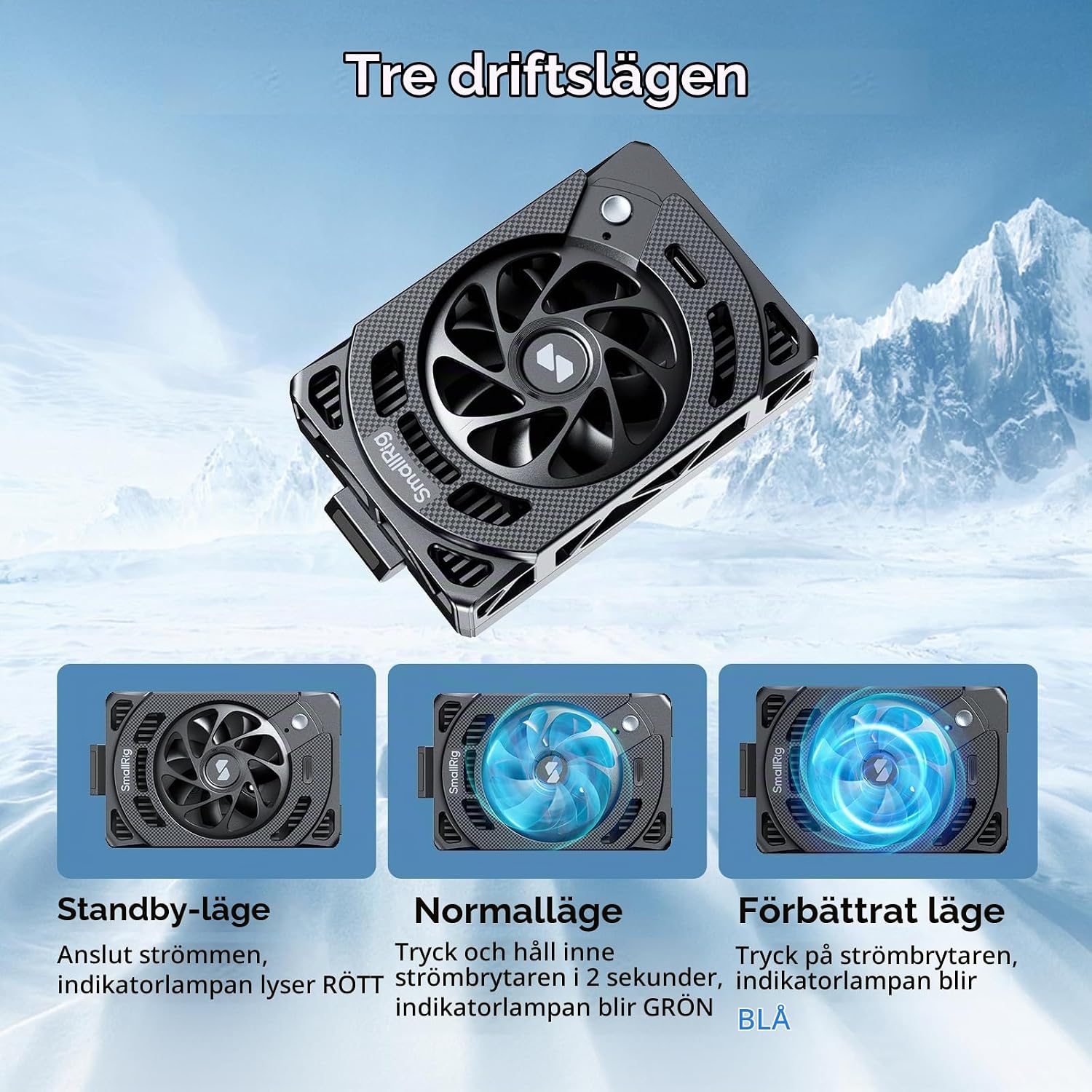 Detalle de SMALLRIG 5152 kamerakylare med TEC-kylning och två fläkthastigheter