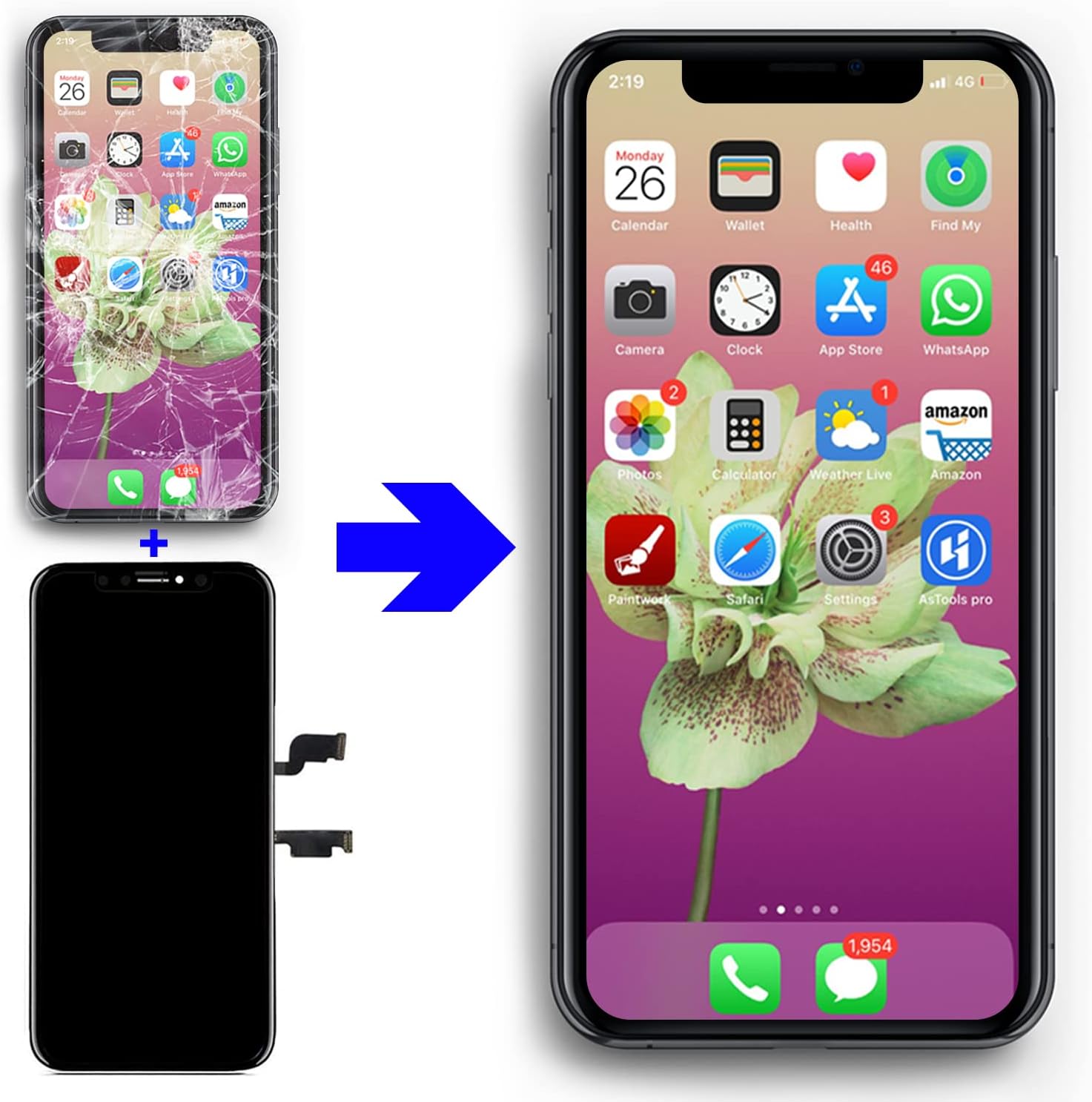 Thumbnail 5 de Brinonac 6.5" iPhone XS Max LCD Screen Replacement Kit – Full Assembly with Tempered Glass