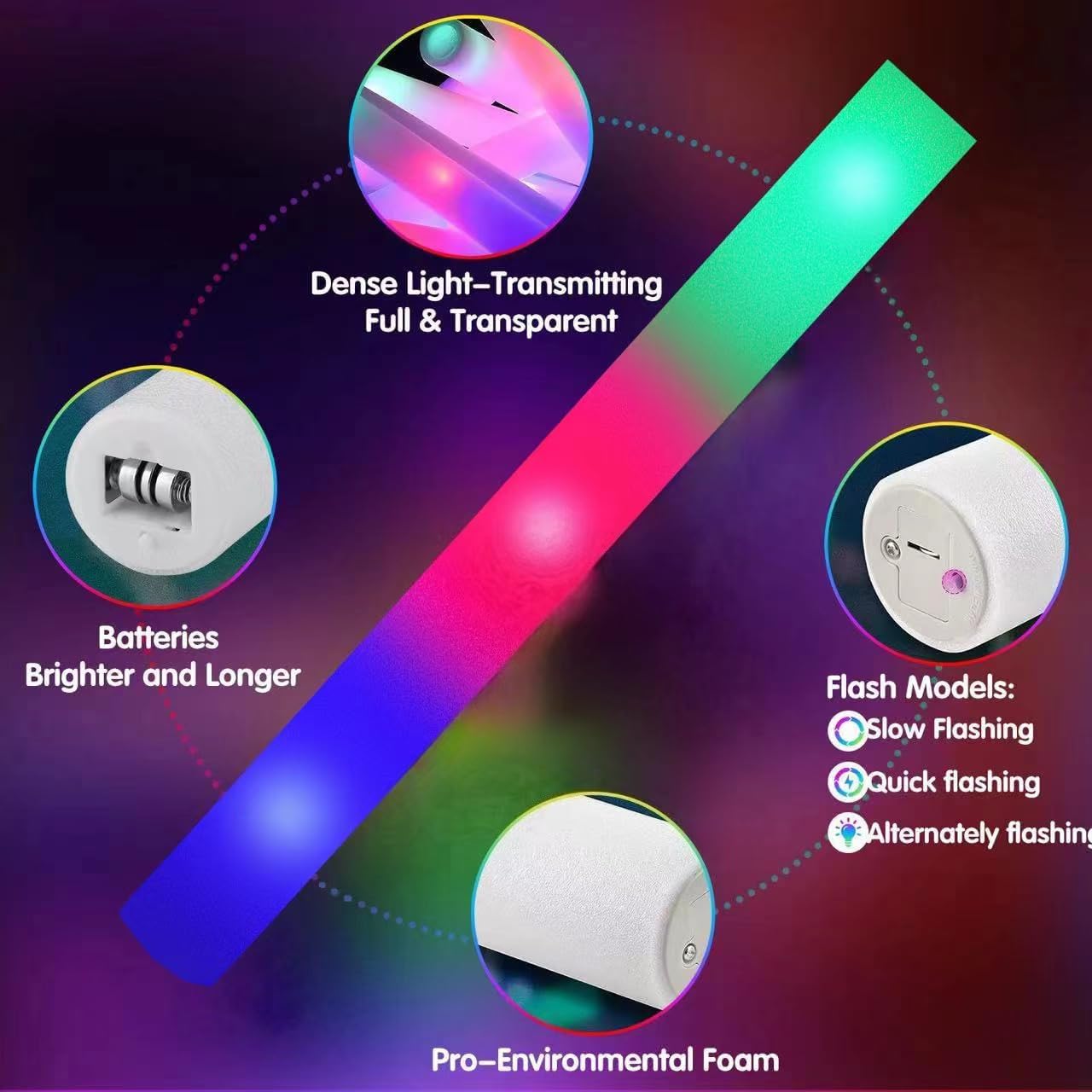 Thumbnail 4 de SHQDD 210 PCS Foam Glow Sticks with 3 Flash Modes: Safe, Writeable Party Lights for Weddings, Raves, and More