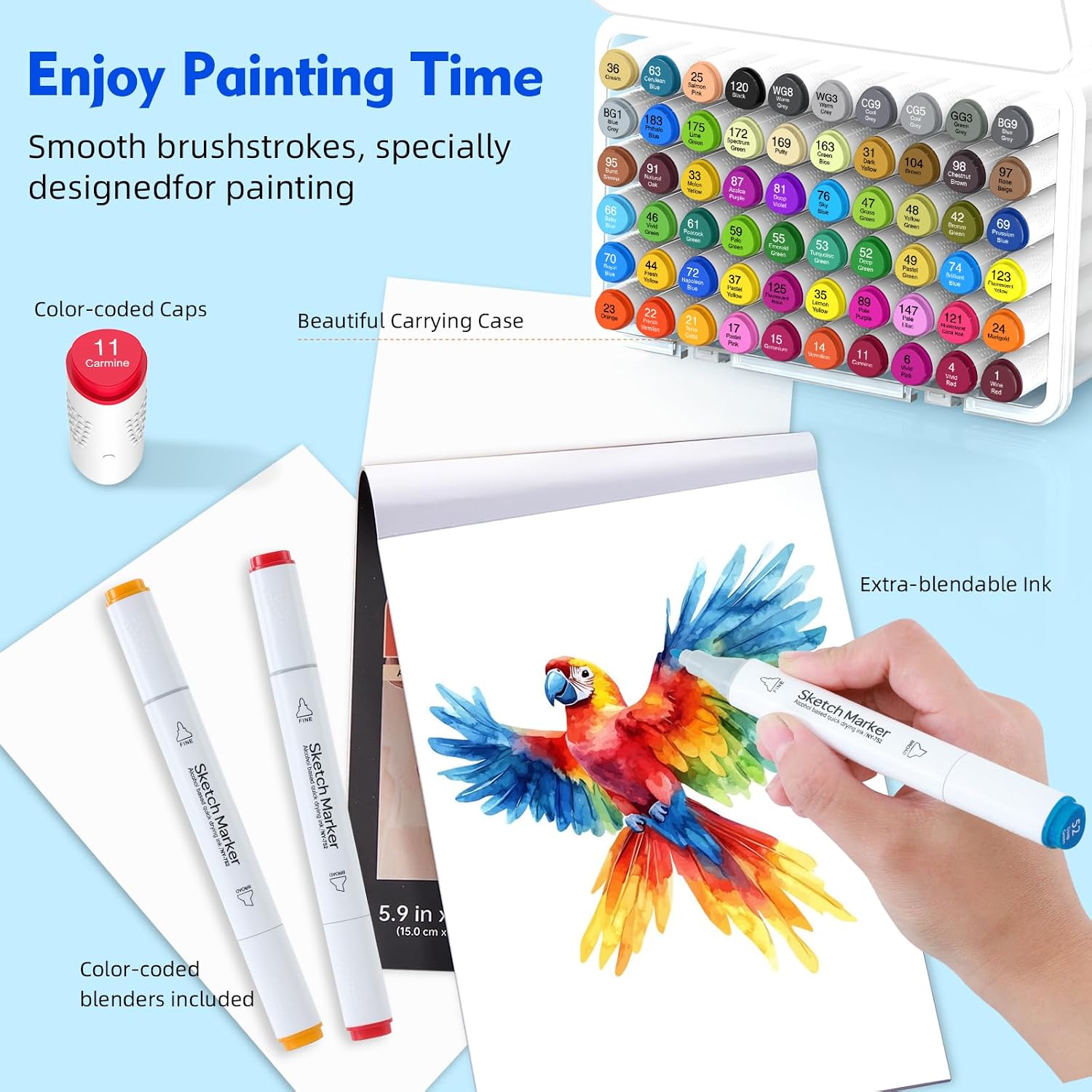 Thumbnail 6 de HOMSAILMO Alcohol Based Markers Set (48 dual-tip permanent markers) with clear box
