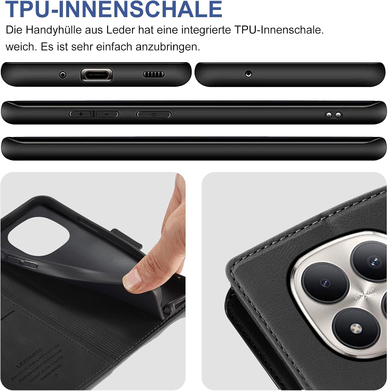 Detalle de Giyer Hülle für Xiaomi Redmi Note 15 Pro 5G – PU Leder Wallet Flip Case mit Schutzfolie & Standfunktion (Schwarz)
