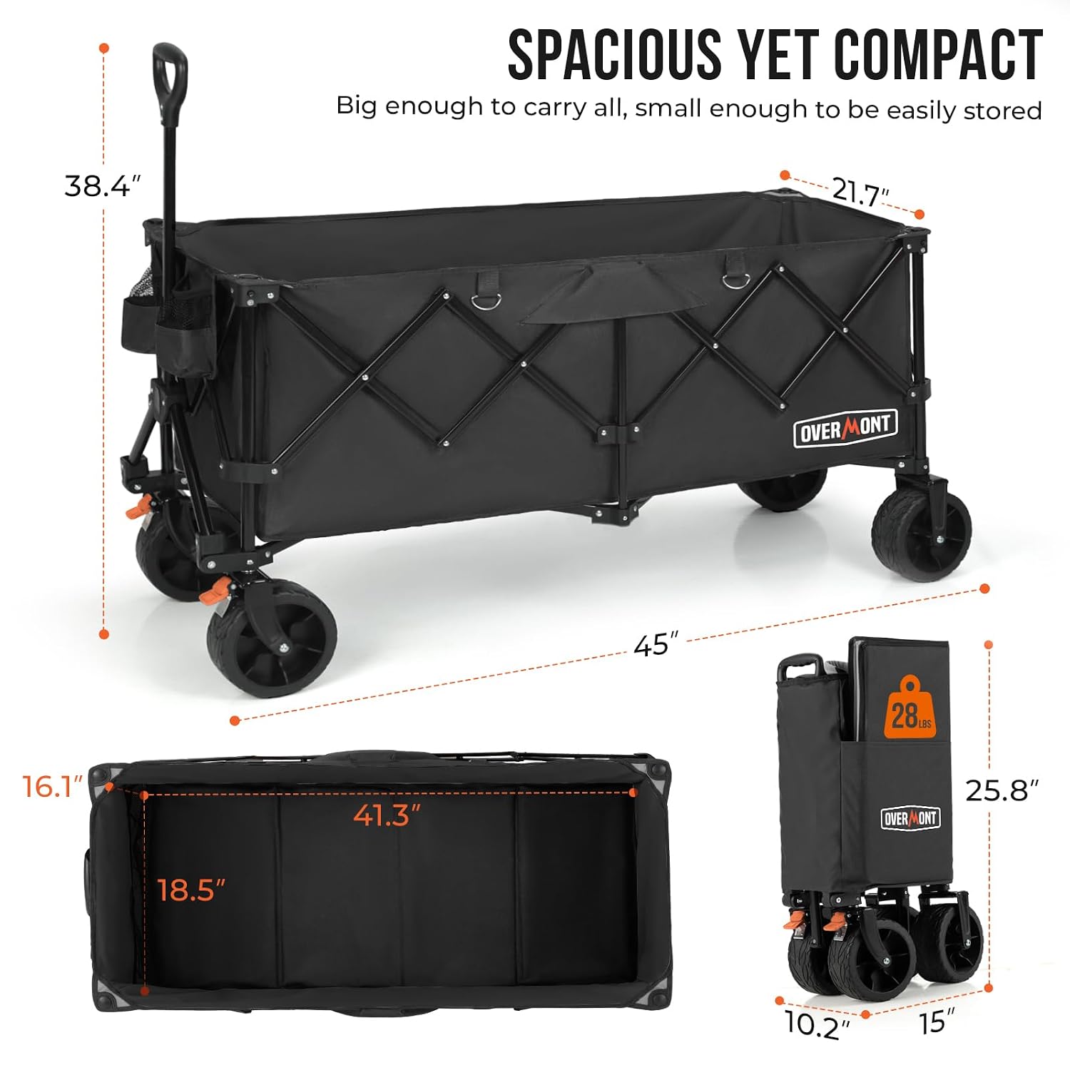 Detalle de Overmont Festival Pliable Extra Large 300 L – Chariot robuste et pliable avec roues larges
