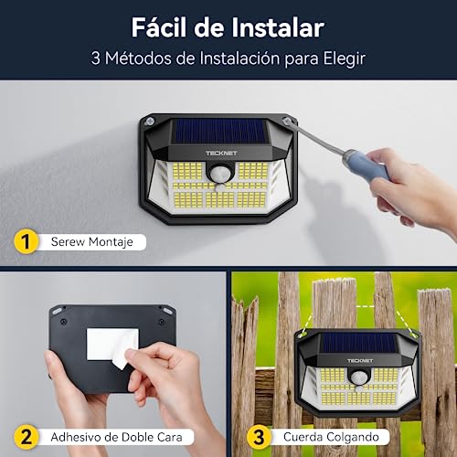 Thumbnail 7 de TECKNET Luz Solar Exterior con 231 LED, 300° de Iluminación y Sensor de Movimiento (4 Paquetes) | Ideal para Jardín y Garaje