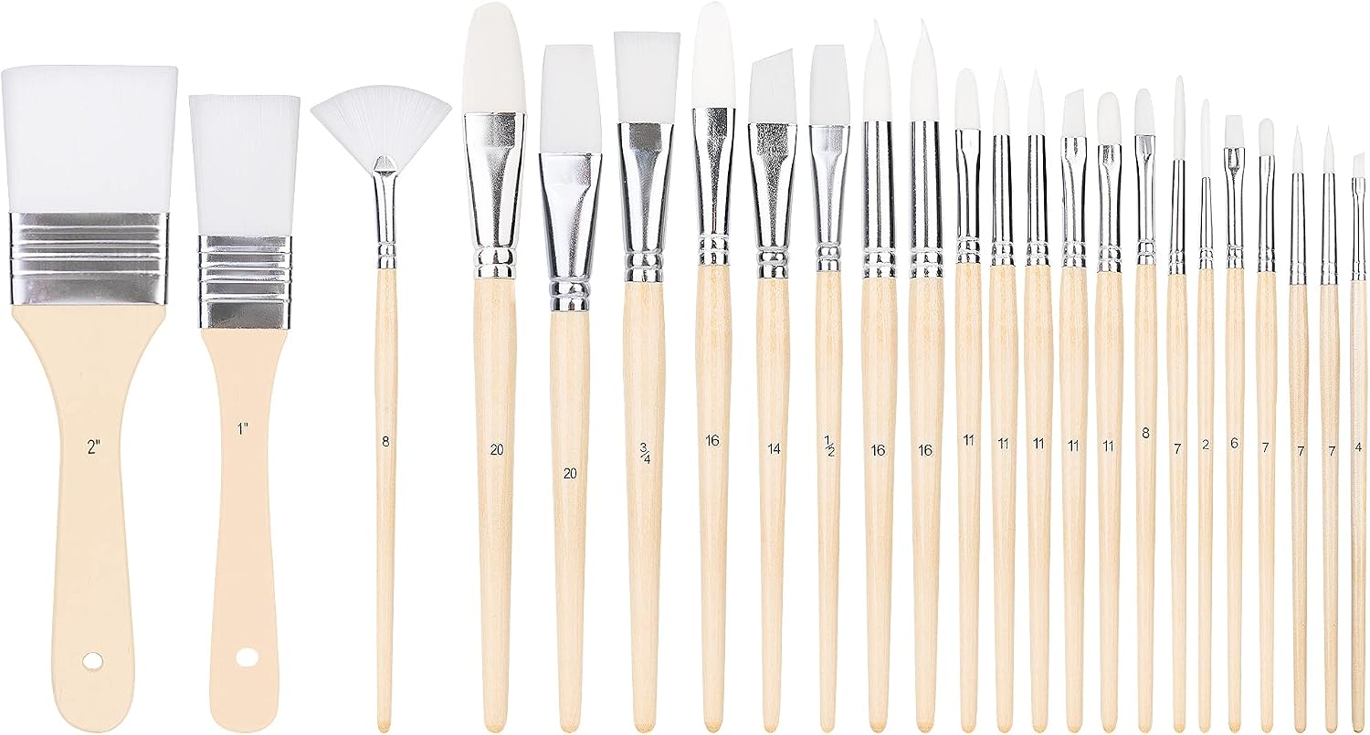 Detalle de Amazonベーシック 絵筆セット 24サイズの人工毛・木製ハンドル