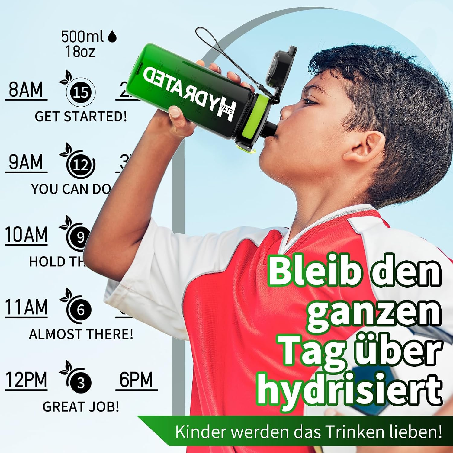 Thumbnail 1 de Mevoly Trinkflasche Kinder 500 ml – BPA-frei aus Tritan, Zeitmarkierung und Auslaufschutz