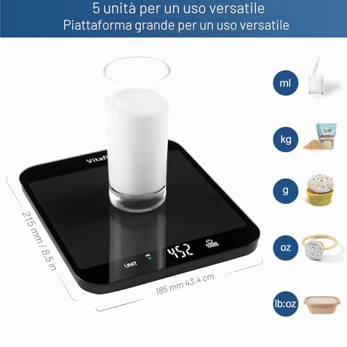 Detalle de Vitafit 15kg Bilancia Cucina Digitale – piattaforma 215x180 mm, precisione 1 g
