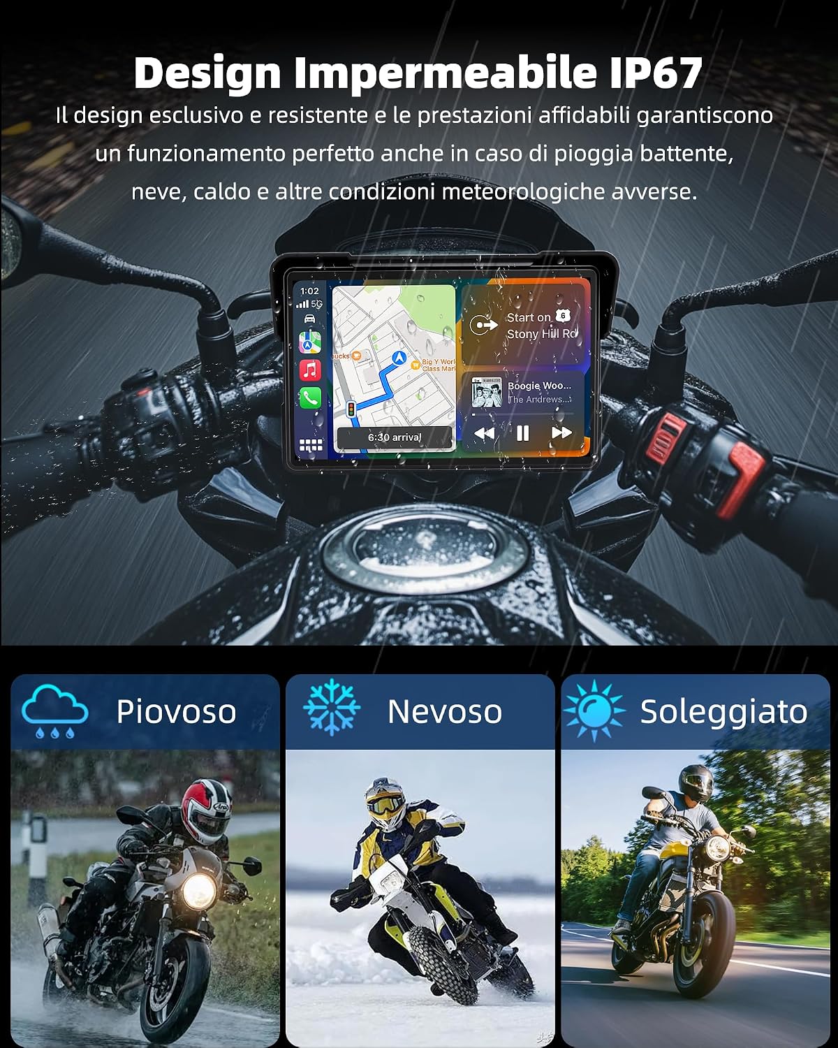 Thumbnail 5 de Jansite 7 Pollic Schermo Carplay Moto Android Auto – Navigatore impermeabile IP67, Bluetooth dual e assistenti vocali