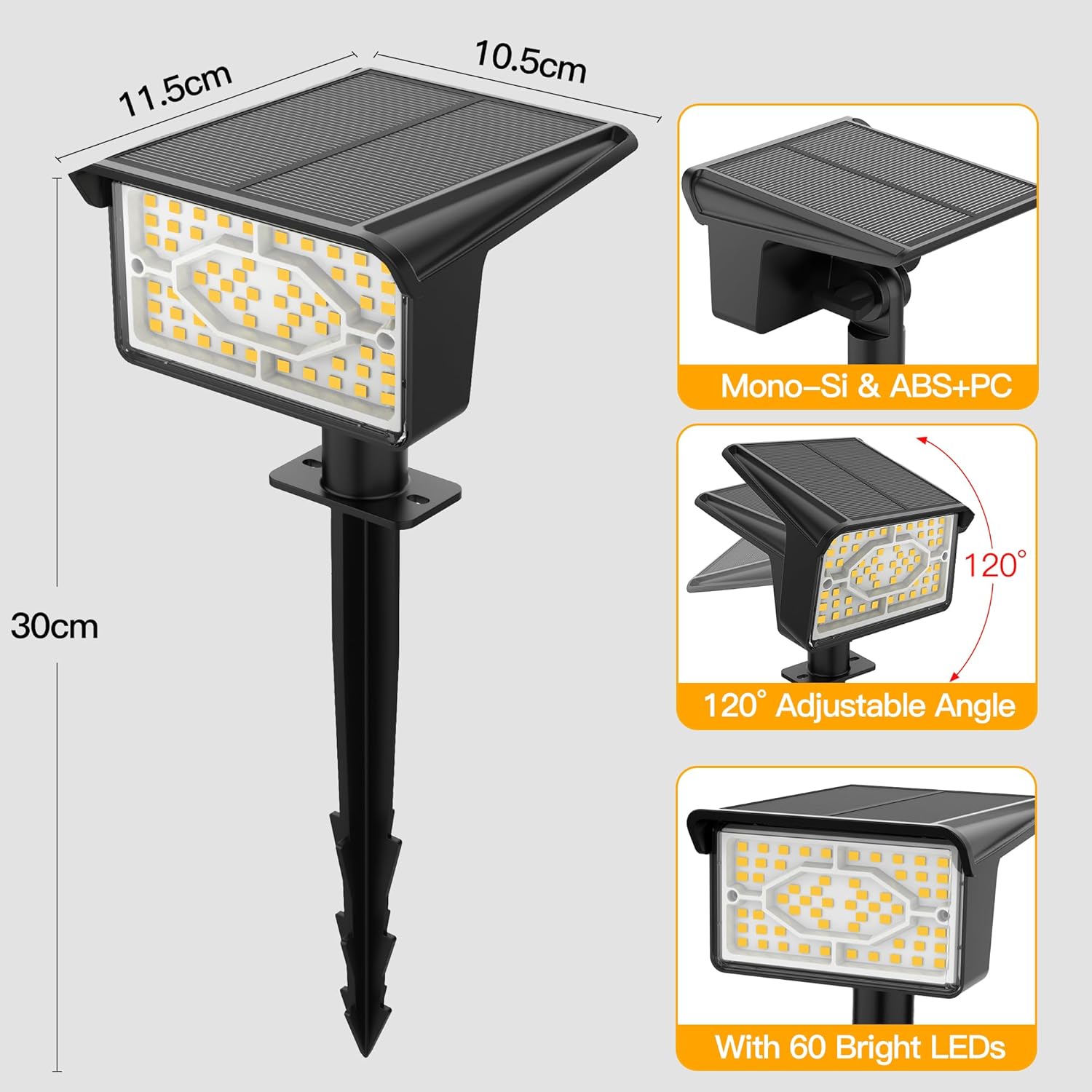 Thumbnail 6 de Ollny Solar Spot Lights Outdoor Garden 4-Pack stake lights (IP65) with warm white, dimmable-style modes