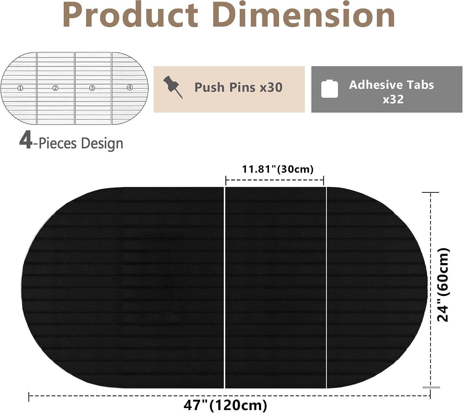 Detalle de Tohiasen Felt Bulletin Board, 47" x 24" Modular Black Felt Pin Board