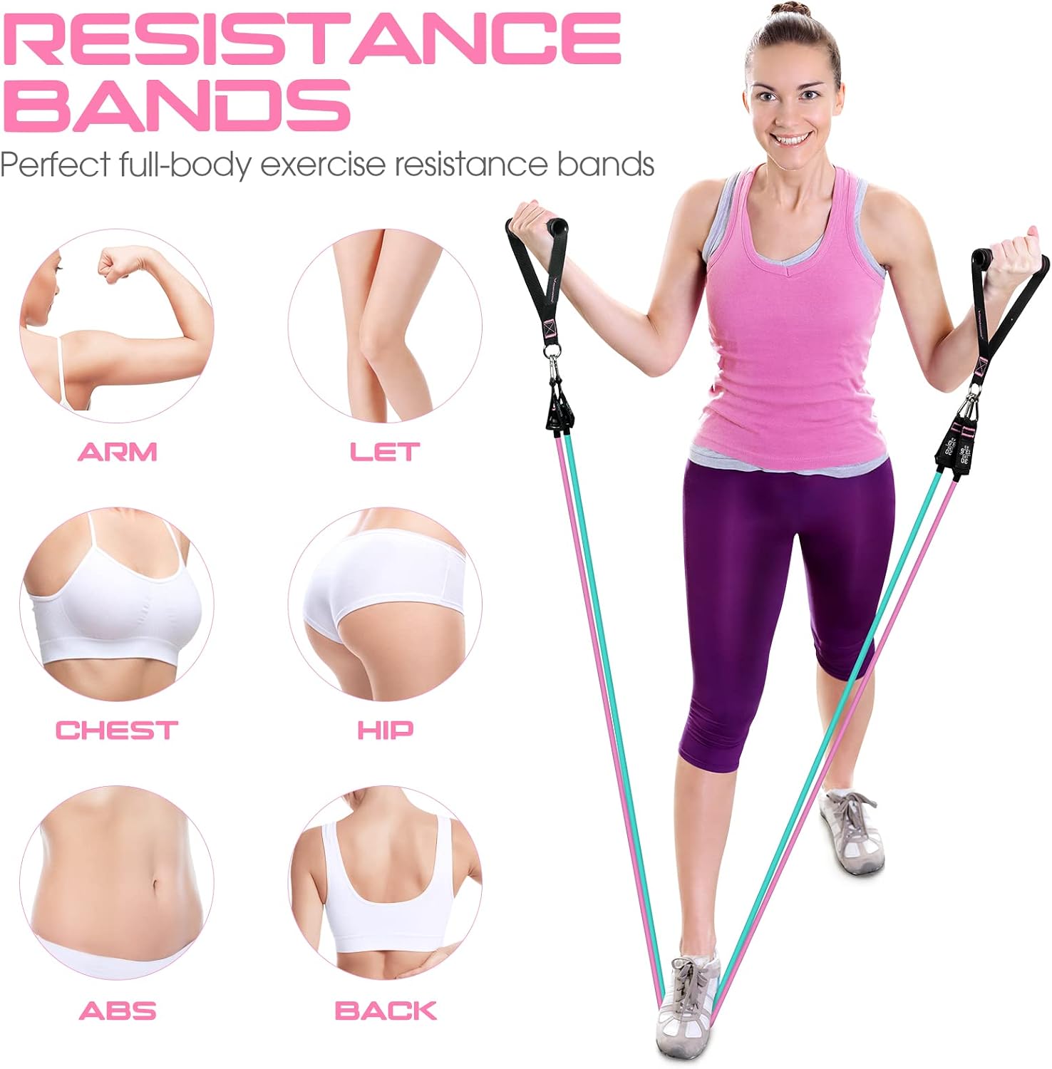 Detalle de RENRANRING 10-150 LBS Resistance Band Set with Handles, 5 Levels