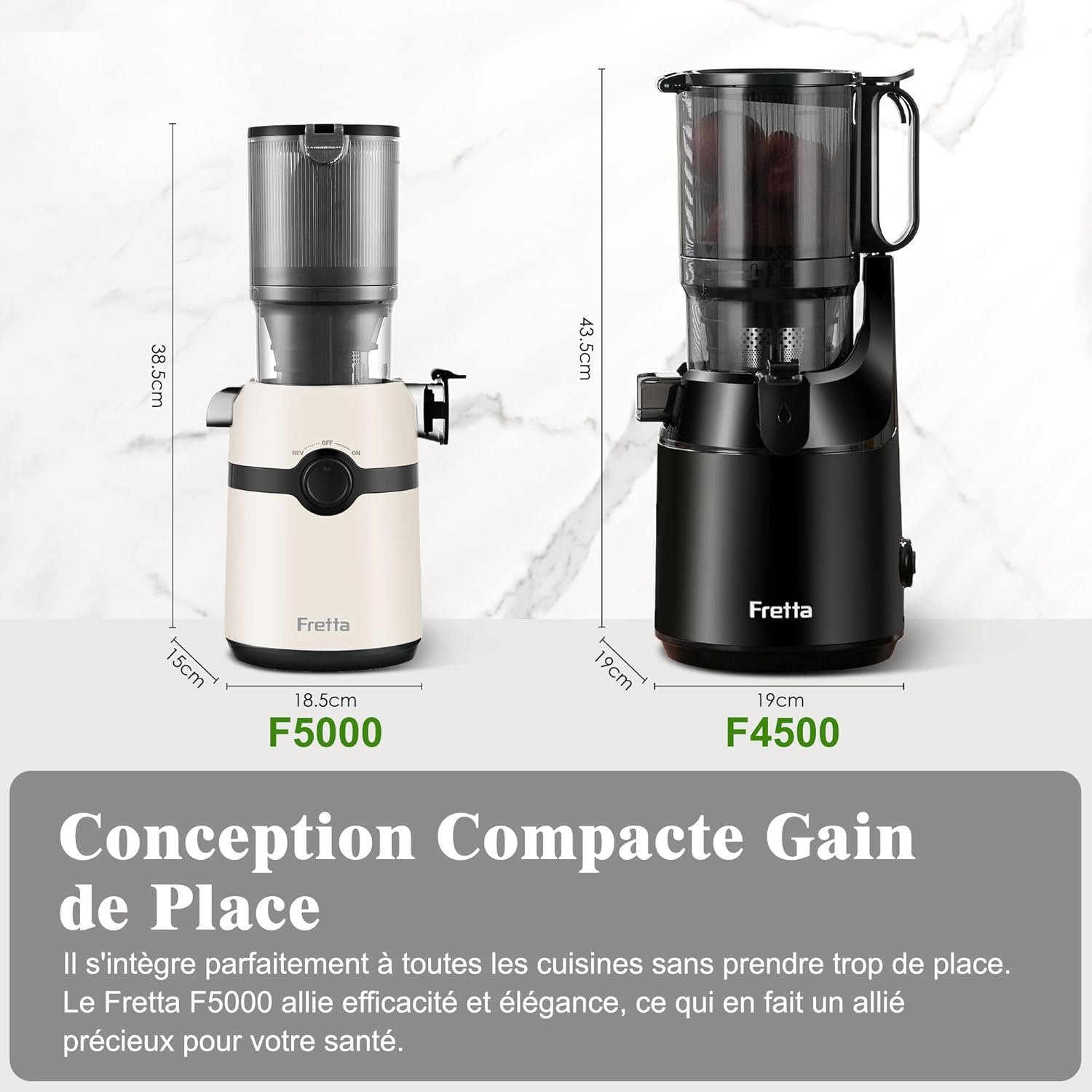 Detalle de Fretta Extracteur de Jus - Grand Ø108 mm, 1 L, Pressage à Froid, Sans BPA