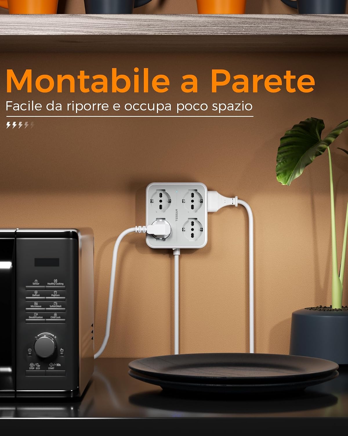 Detalle 2 de TESSAN Ciabatta Multipresa 2 m con 3 USB