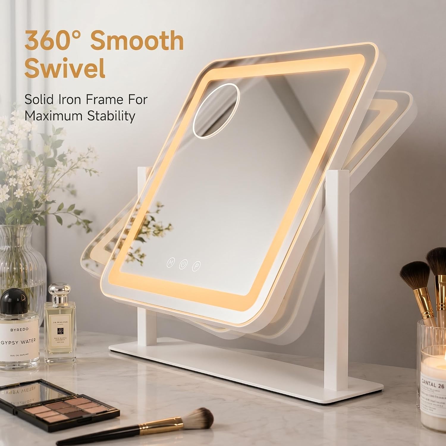 Detalle 2 de Sucedey Specchio cosmetico con luci 46 x 36 cm – specchio da trucco illuminato con mirino ingranditore 10x incluso