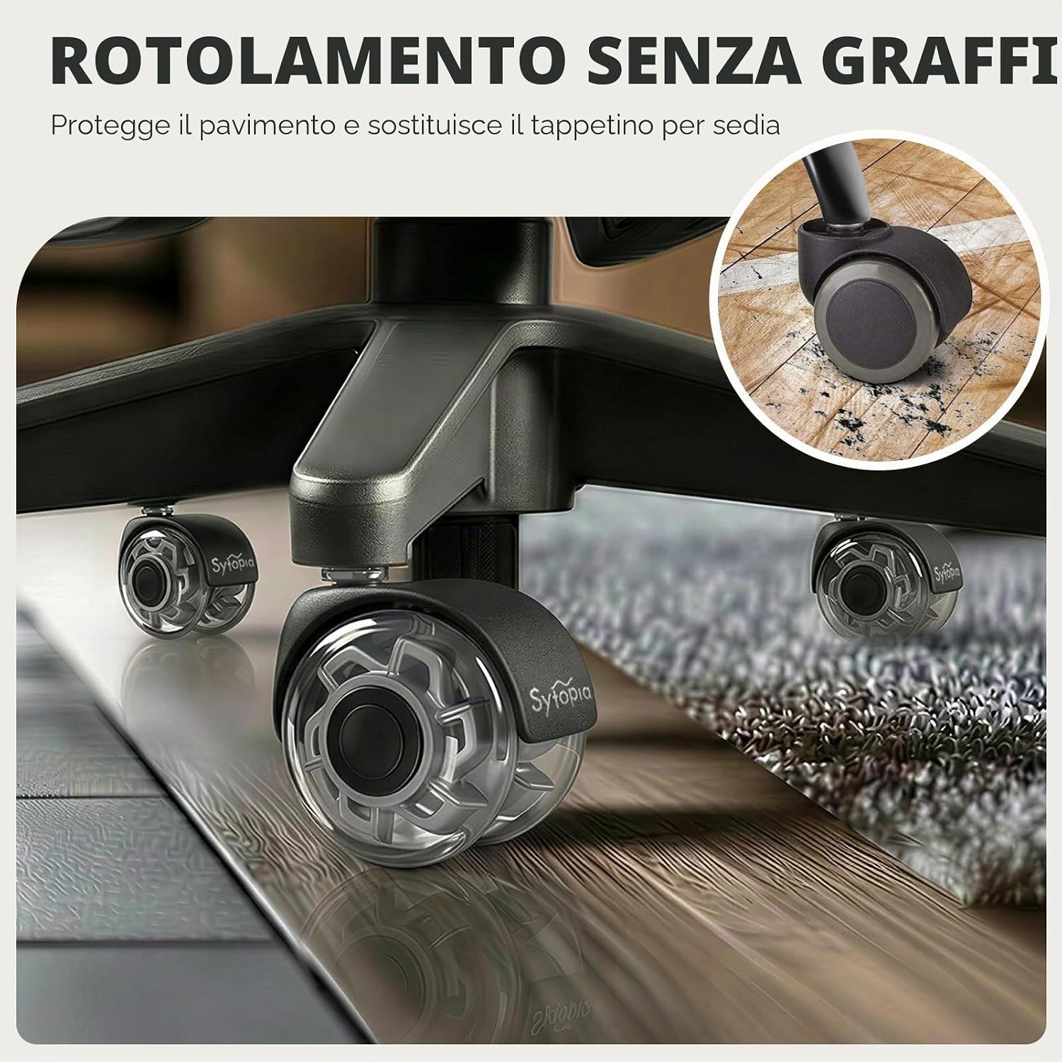 Thumbnail 5 de Sytopia Set di 5 ruote per sedia da ufficio con perno 11 x 22 mm – compatibili con pavimenti in legno, moquette, laminato e piastrelle