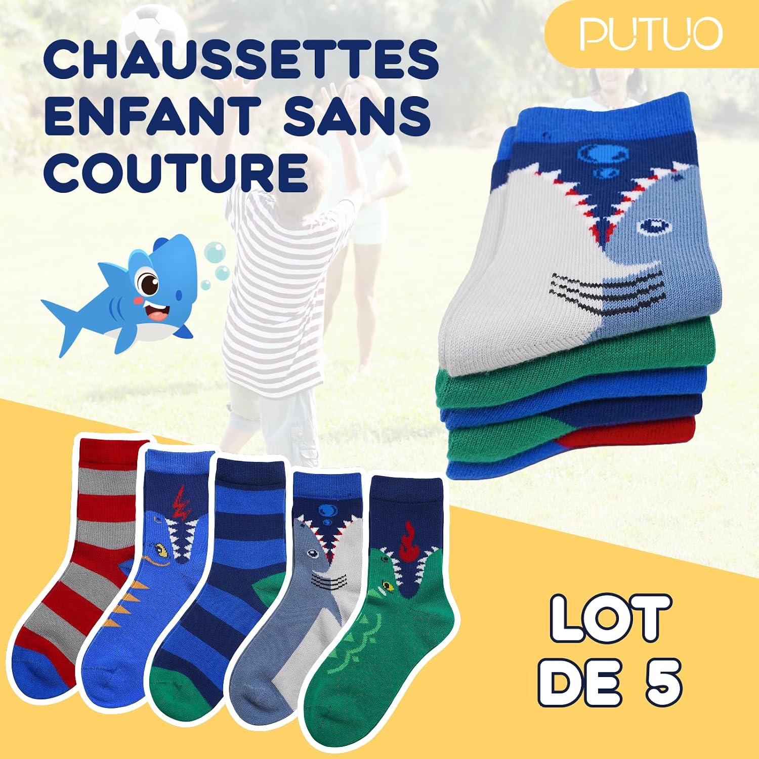 Detalle 2 de PUTUO Chaussettes coton enfant 2–12 ans