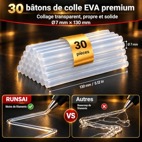 Thumbnail 7 de RUNSAI Pistolet à Colle Chaude Électrique 30W avec 30 Bâtons 7mm