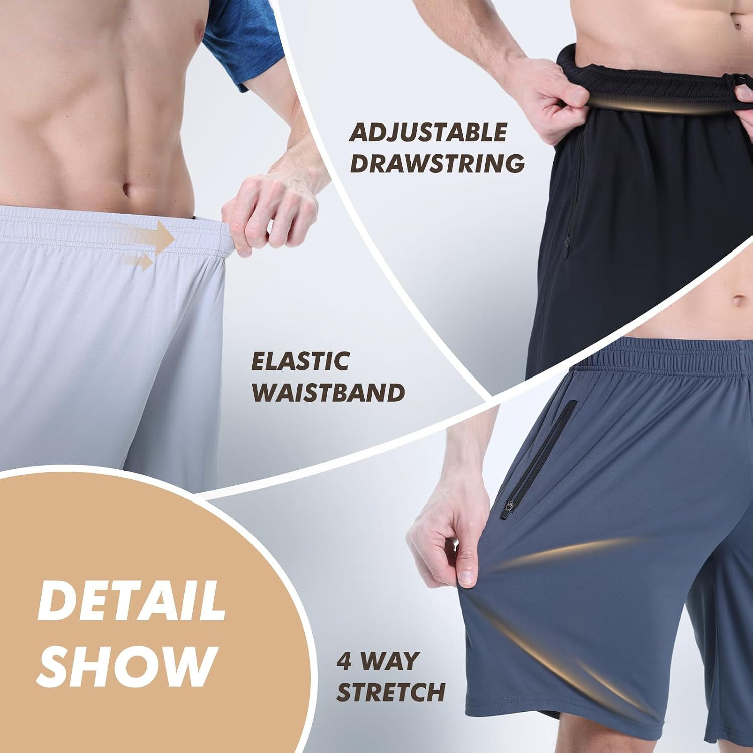 Detalle de BOOJO 5-Pack Athletic Basketball Shorts for Men with Zipper Pockets (Lightweight Quick-Dry)