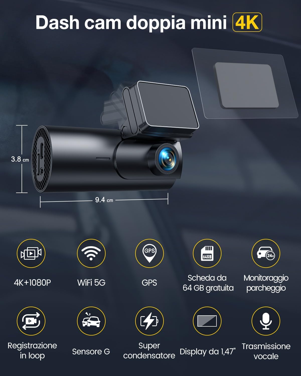 Detalle 2 de GKU D600Pro Dash Cam 4K con Wi‑Fi 5GHz