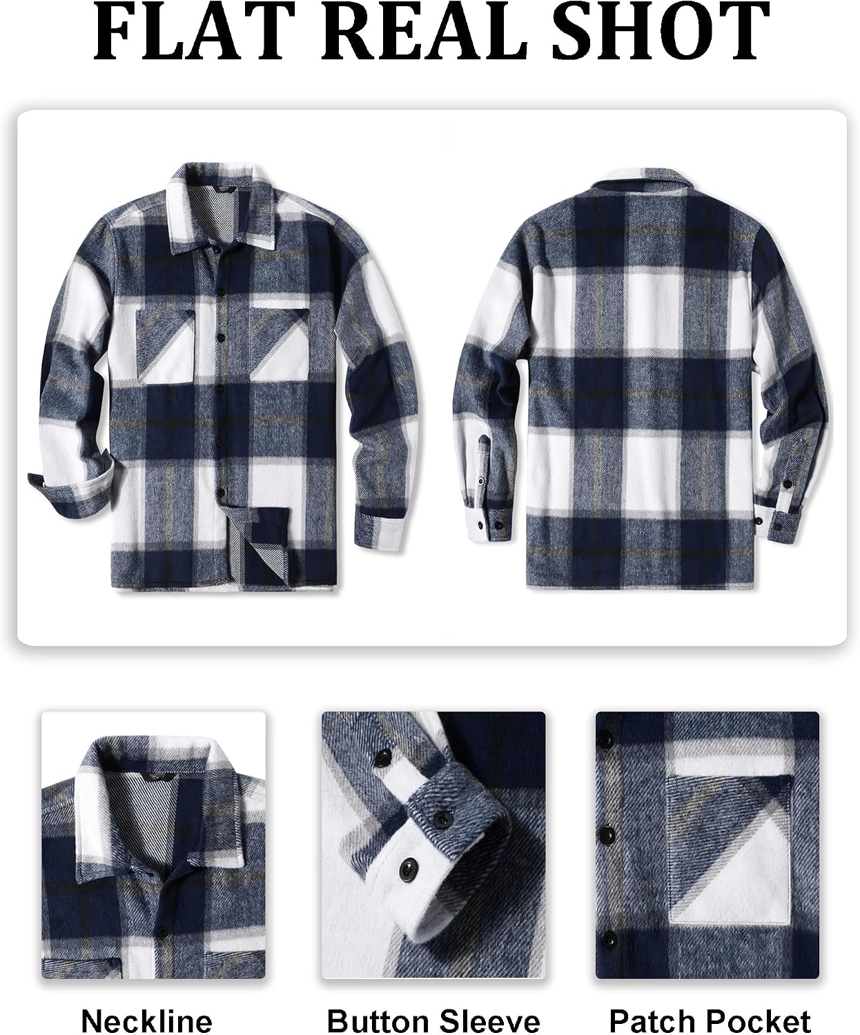 Detalle 1 de COOFANDY Men's Plaid Flannel Shirt Jacket, Long-Sleeve Fleece Shacket