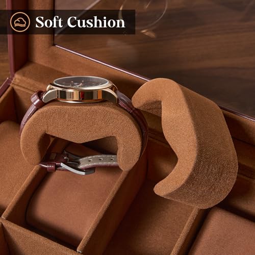 Detalle de ProCase boîte à montres à 2 niveaux, 8 compartiments et tiroir, marron