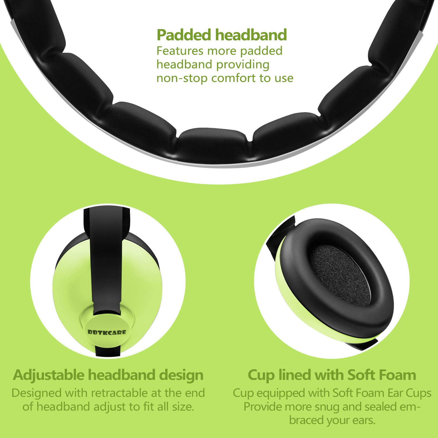 Thumbnail 6 de BBTKCARE Baby Ear Protection Earmuffs, Green, Adjustable, 23 dB Noise Reduction