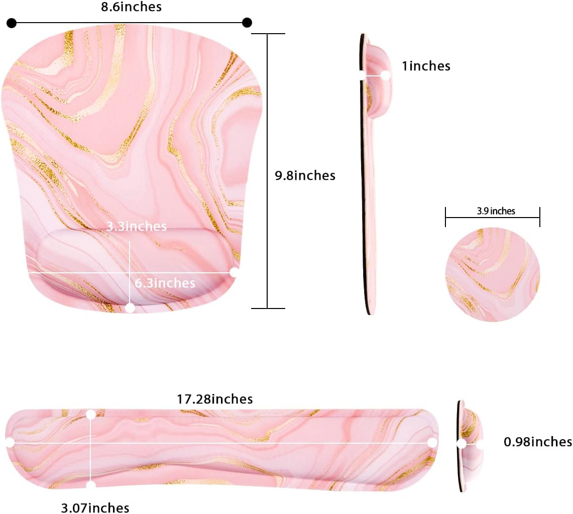 Detalle 1 de Yunoble SDB2-FSD Ergonomic Keyboard Wrist Rest and Mouse Pad Set, Pink Fluid