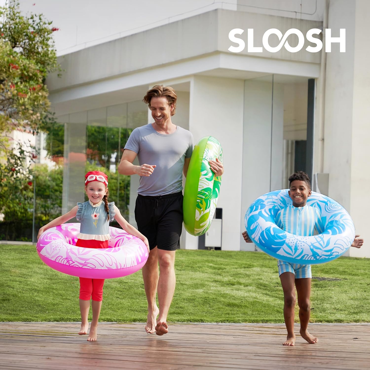 Detalle 2 de JOYIN Pool Inflatable Swimming Rings 82.5cm (3 Pack) – Tropical Leaf, Donut & Fruit-style float rings for kids and adults